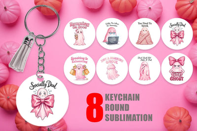 Keychain Tired Pink Ghost Coquette Watercolor Sublimation artnoy 