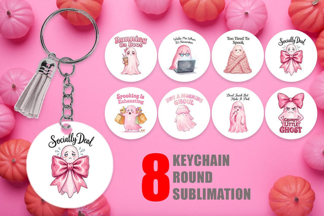 Keychain Tired Pink Ghost Coquette Watercolor Sublimation artnoy 