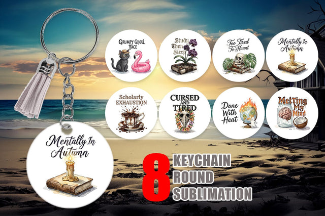 Keychain Tired Tropical Scholar Goth Quote Sublimation artnoy 