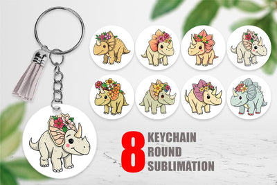 Keychain Triceratops with Flowers Sublimation artnoy 