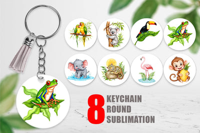Keychain Tropical Animals Watercolor Sublimation artnoy 