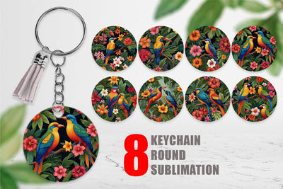 Keychain Tropical Birds Perched Sublimation artnoy 
