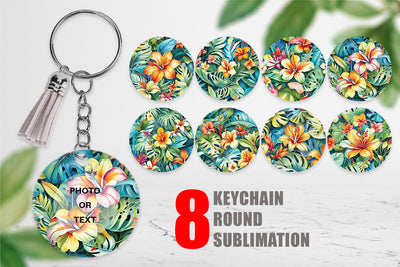 Keychain Tropical Flowers Pattern Sublimation artnoy 