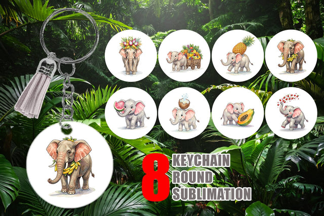 Keychain Tropical Fruit Elephant Watercolor Sublimation artnoy 
