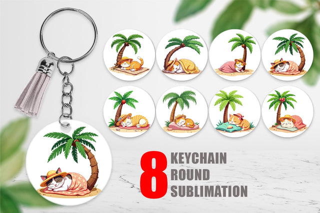Keychain Tropical Nap Cat Sublimation artnoy 