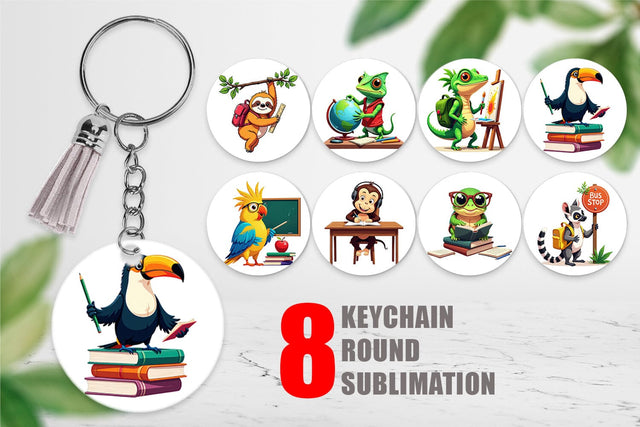 Keychain Tropical School Animals Sublimation artnoy 