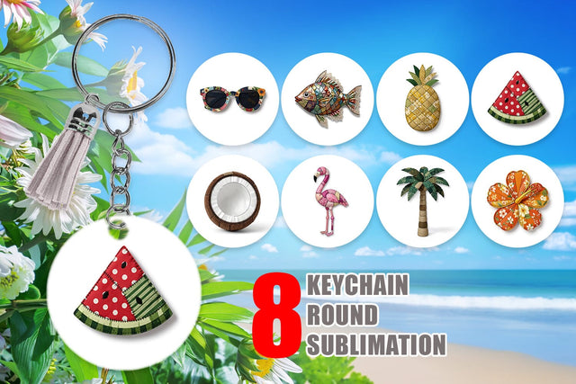 Keychain Tropical Summer Patchwork Watercolor Sublimation artnoy 