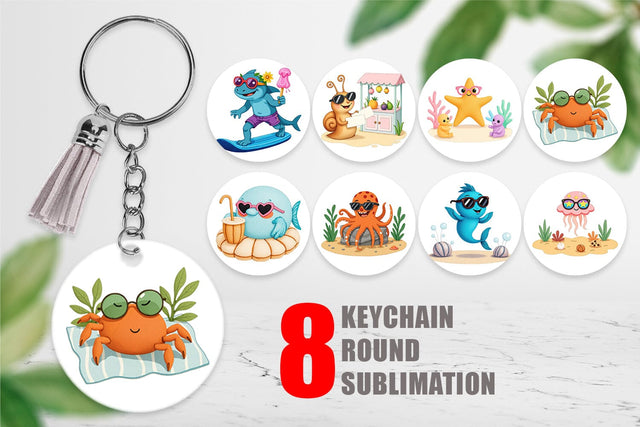 Keychain Tropical Sunglass Creatures Sublimation artnoy 