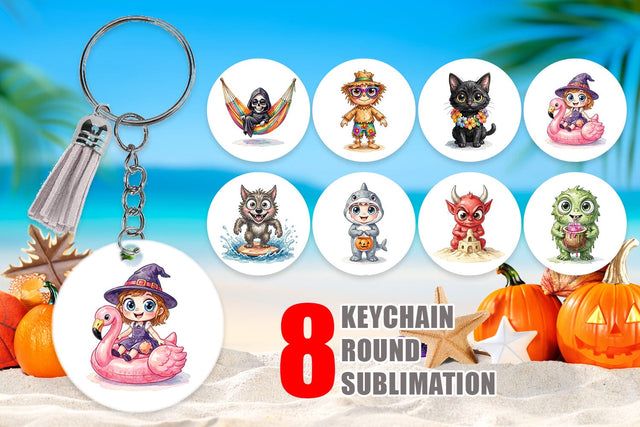 Keychain Tropical Trick or Treater Sublimation artnoy 