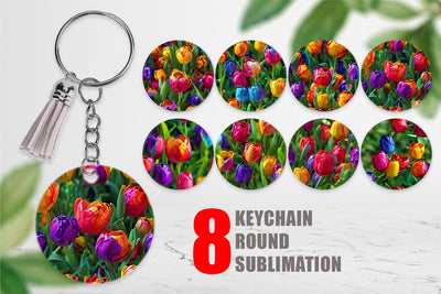 Keychain Tulip Flower Pattern Sublimation artnoy 