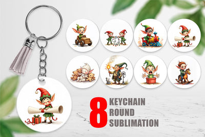 Keychain UglyCute Elf Workshop Antics Watercolor Sublimation artnoy 