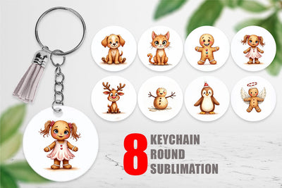 Keychain UglyCute Gingerbread Pals Watercolor Sublimation artnoy 