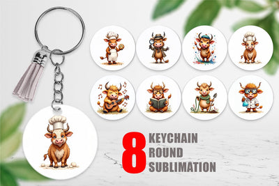 Keychain UglyCute Highland Cow Occupations Quirky Jobs & Hobbies Sublimation artnoy 