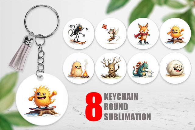 Keychain UglyCute Woodland Monsters Winter Sports Sublimation artnoy 