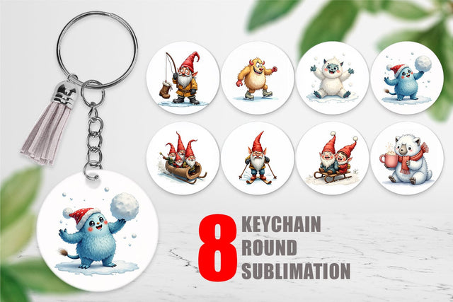 Keychain UglyCute Yeti & Gnome Winter Games Sublimation artnoy 