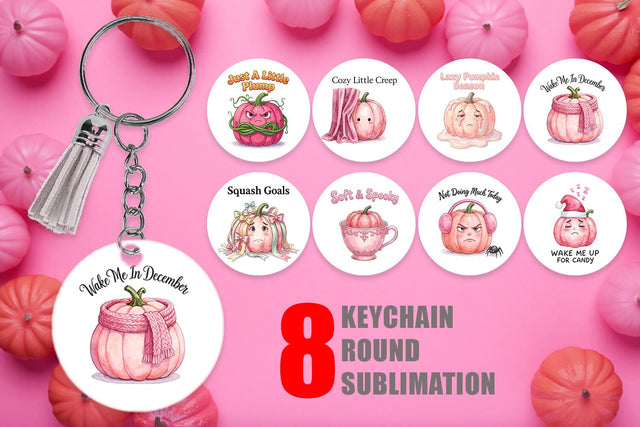 Keychain Unbothered Pink Pumpkin Watercolor Sublimation artnoy 