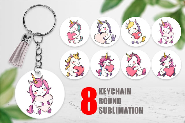 Keychain Unicorn with Heart Sublimation artnoy 