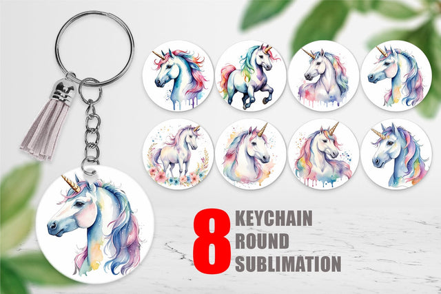 Keychain Unicorns Watercolor Sublimation artnoy 