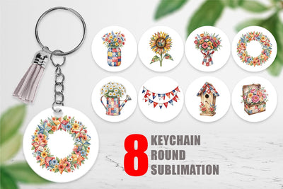 Keychain USA Quilted Floral Bunting Watercolor Sublimation artnoy 