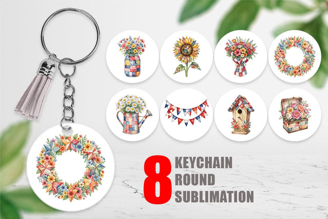 Keychain USA Quilted Floral Bunting Watercolor Sublimation artnoy 