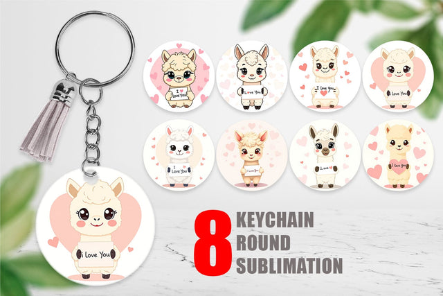 Keychain Valentine Alpaca Cartoon Sublimation artnoy 