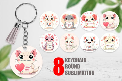 Keychain Valentine Axolotl Cartoon Sublimation artnoy 