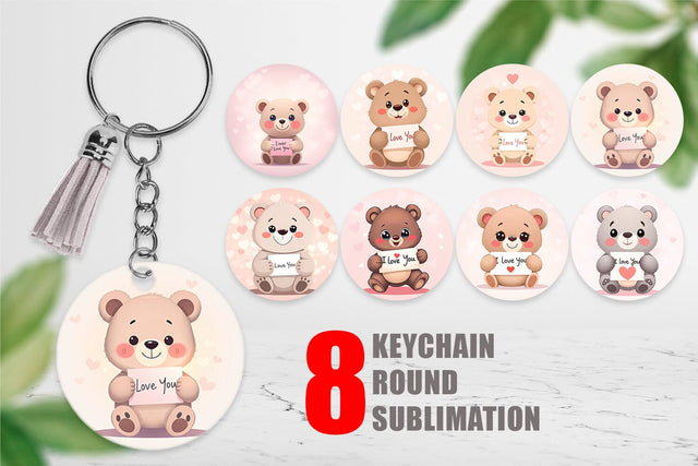 Keychain Valentine Bear Cartoon Sublimation artnoy 