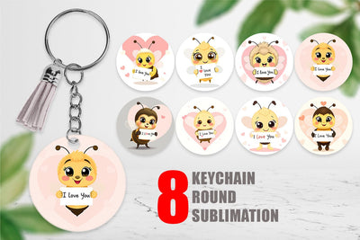 Keychain Valentine Bee Cartoon Sublimation artnoy 