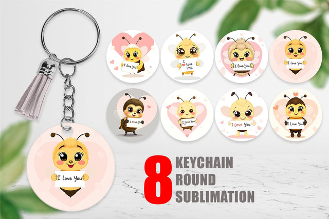 Keychain Valentine Bee Cartoon Sublimation artnoy 