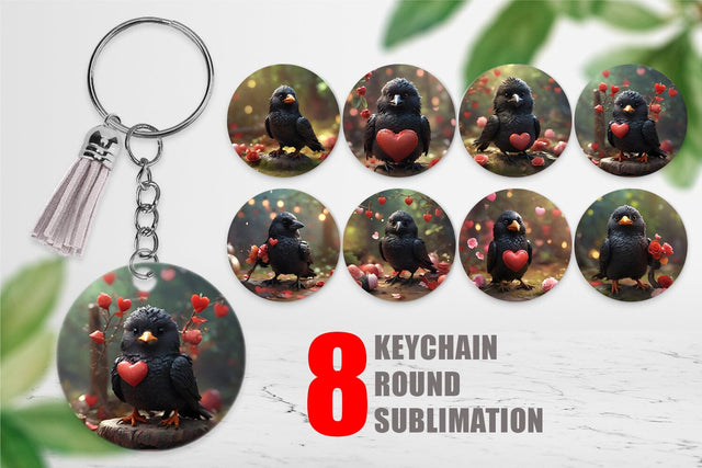 Keychain Valentine Bird Crow Sublimation artnoy 
