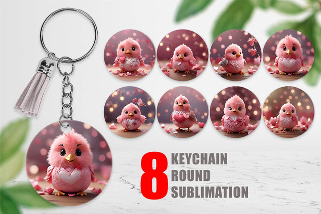 Keychain Valentine Bird Pink Sublimation artnoy 