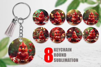 Keychain Valentine Cardinal Bird Sublimation artnoy 