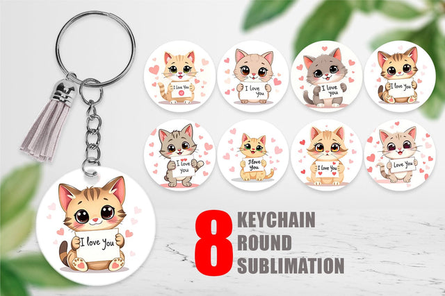 Keychain Valentine Cat Cartoon Sublimation artnoy 