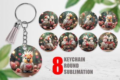 Keychain Valentine Cockatoo Bird Sublimation artnoy 