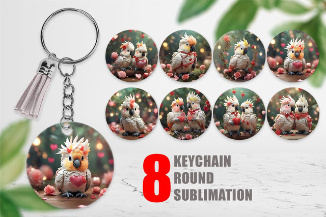 Keychain Valentine Cockatoo Bird Sublimation artnoy 