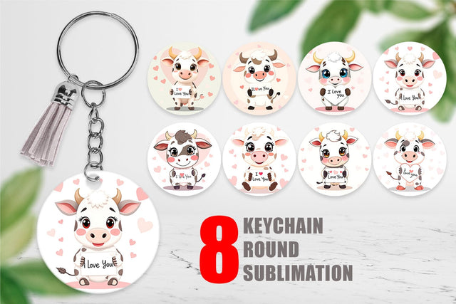 Keychain Valentine Cow Cartoon Sublimation artnoy 