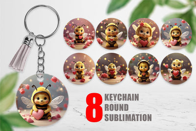 Keychain Valentine Cute Bee Sublimation artnoy 