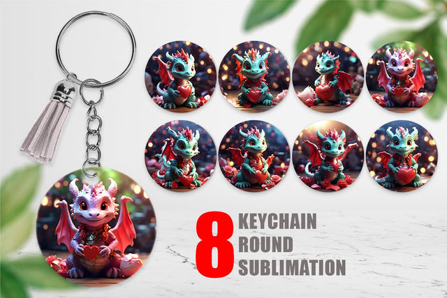 Keychain Valentine Cute Dragon Sublimation artnoy 