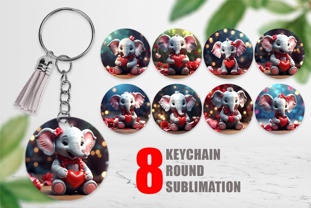 Keychain Valentine Cute Elephant Sublimation artnoy 