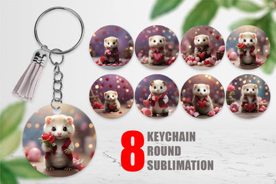 Keychain Valentine Cute Ferret Sublimation artnoy 