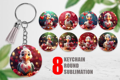 Keychain Valentine Cute Stork Bird Sublimation artnoy 