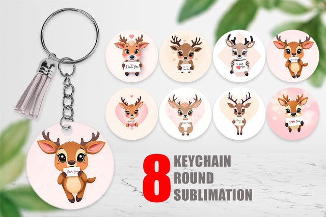 Keychain Valentine Deer Cartoon Sublimation artnoy 