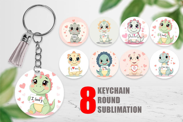 Keychain Valentine Dinosaur Cartoon Sublimation artnoy 