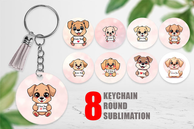 Keychain Valentine Dog Cartoon Sublimation artnoy 