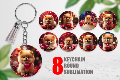 Keychain Valentine Dog Pomeranian Sublimation artnoy 