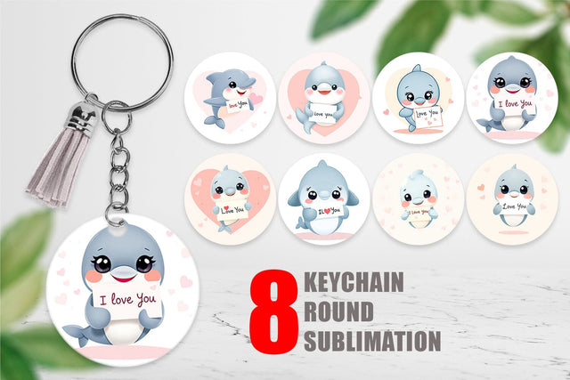 Keychain Valentine Dolphin Cartoon Sublimation artnoy 