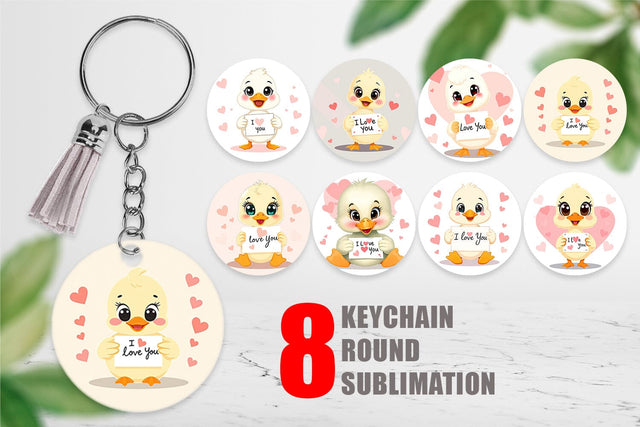 Keychain Valentine Duck Cartoon Sublimation artnoy 