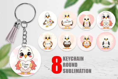 Keychain Valentine Eagle Cartoon Sublimation artnoy 