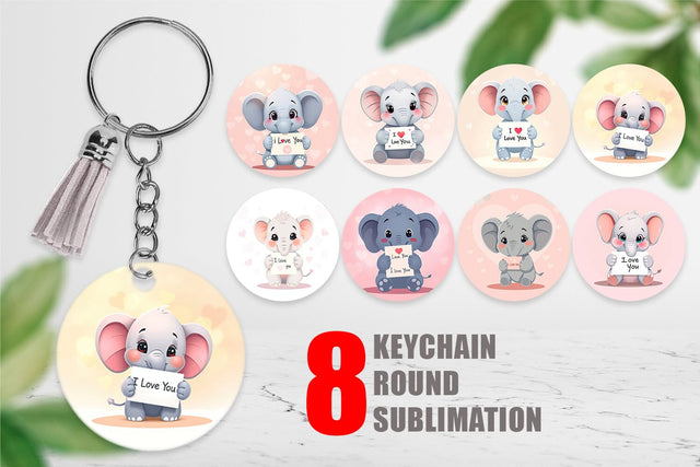 Keychain Valentine Elephant Cartoon Sublimation artnoy 