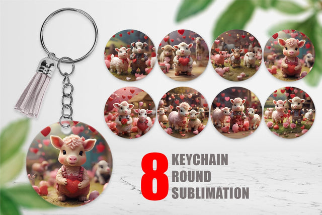 Keychain Valentine Farm Animals Sublimation artnoy 